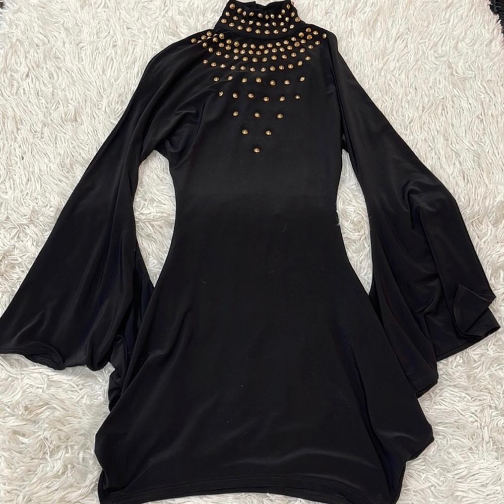 Gothic Slinky Emo Punk Black Studded Dress Size Small